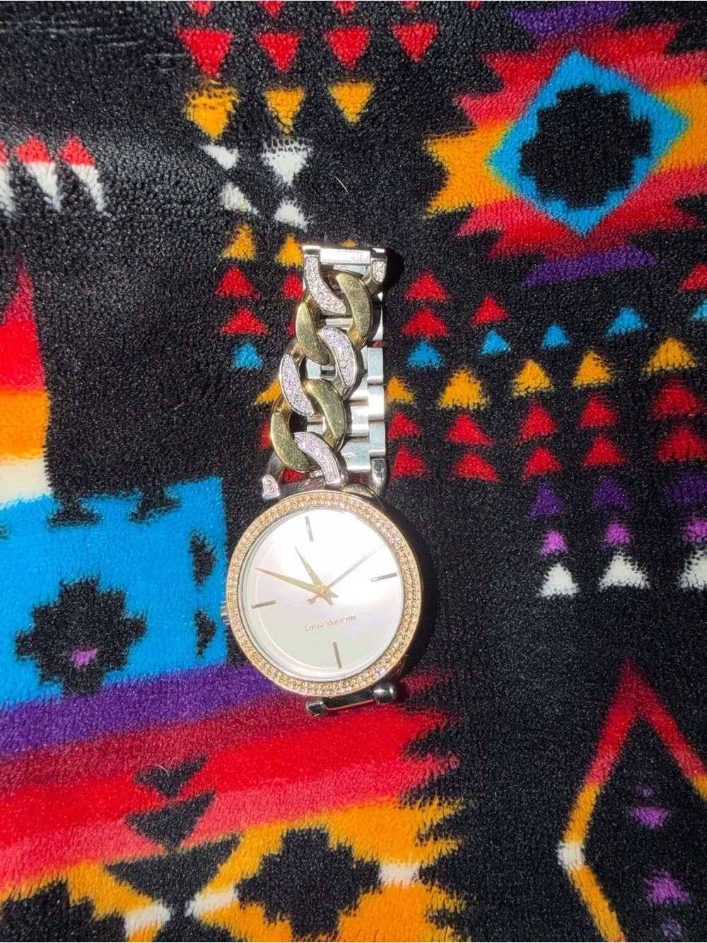 Michael Kors Two-Tone Gold and Silver Chain-Link Crystal Bezel Watch